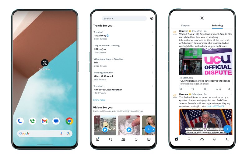 Twitter 的 Android 客户端 10.0.0 Beta 版图标已改为“X”，名称将在后续版本中更改