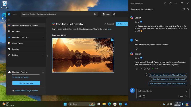 微软照片应用加入 Copilot 插件微软的照片应用将获得 Windows Copilot 插件，用于创建/查看幻灯片和设置桌面背景等操作