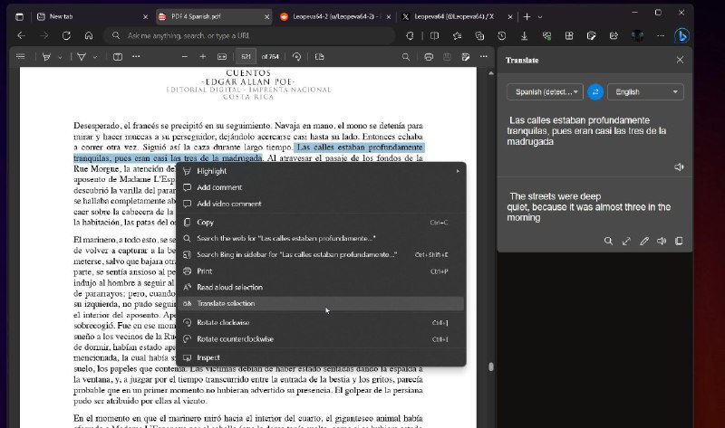 微软邀请用户测试 Edge 浏览器新特性：PDF 阅读器原生支持翻译Edge 爱好者 @Leopeva64 近日在推特上发布推文，表示微软进一步增强 Edge 浏览器中的 PDF 阅读器功能，引入了原生翻译特性