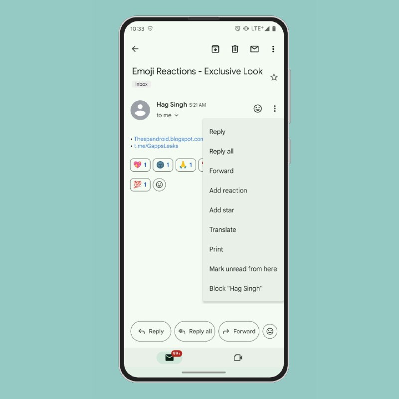 Android 版 Gmail 即将推出表情符号反应功能当向用户推出时，你将在电子邮件右侧看到一个笑脸 🙂 图标（位于三点菜单之前）