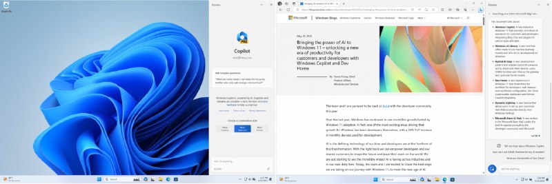 微软的人工智能侧边栏向 Windows 11 Beta 测试者推出微软今天推出了 Windows Copilot 预览版