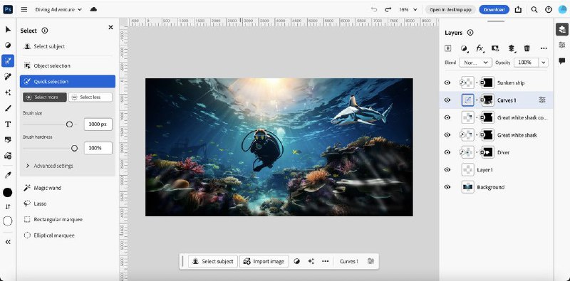 Adobe 推出完整版 Photoshop 网页版，其中包括流行的桌面 AI 工具经过近两年的测试后，Adobe 的 Photoshop 网络服务现已于 9 月 27 日星期三开始全面推出