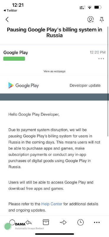 俄罗斯 play商店已经无法付款Twitter 上有用户反映俄罗斯play商店已经无法付款