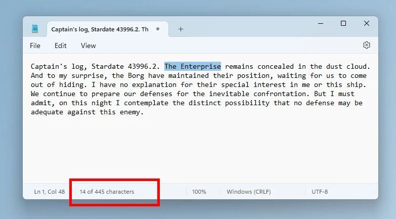 Windows 11 上内置的“记事本”应用获得了字符计数微软一直在改进 Windows 11 上内置的记事本应用，在 Win11 新的 Canary 和 Dev 预览版中，微软推出了记事本更新，在记事本底部添加了字符计数