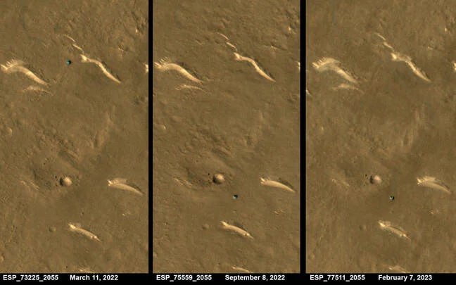 中国祝融号火星车可能永远也不会醒来美国国家航空航天局火星勘测轨道飞行器上的 HiRISE 相机拍摄的照片显示，火星车靠近一个陨石坑，自 2022 年 9 月以来就没有移动过
