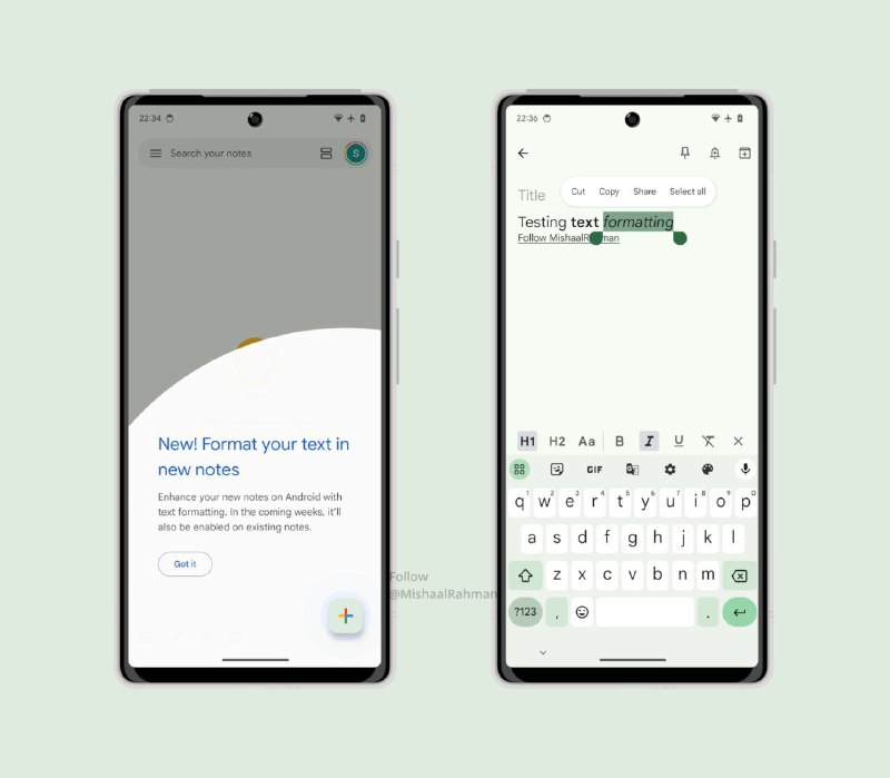 Google Keep 记事终于开始推出“文本格式”和“历史修改记录”支持新的“文本格式”设置的快捷方式将显示在键盘上方的栏中