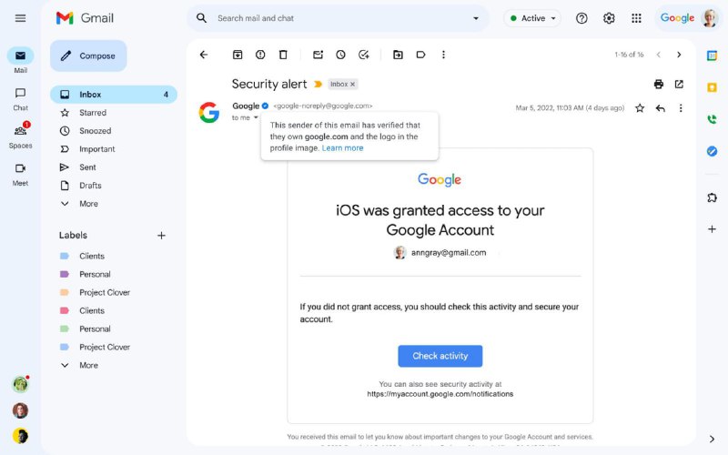 谷歌在 Gmail 电子邮件中引入蓝勾身份验证功能，从 2023 年 5 月 3 日开始全面推出，在1~3天内全量发布