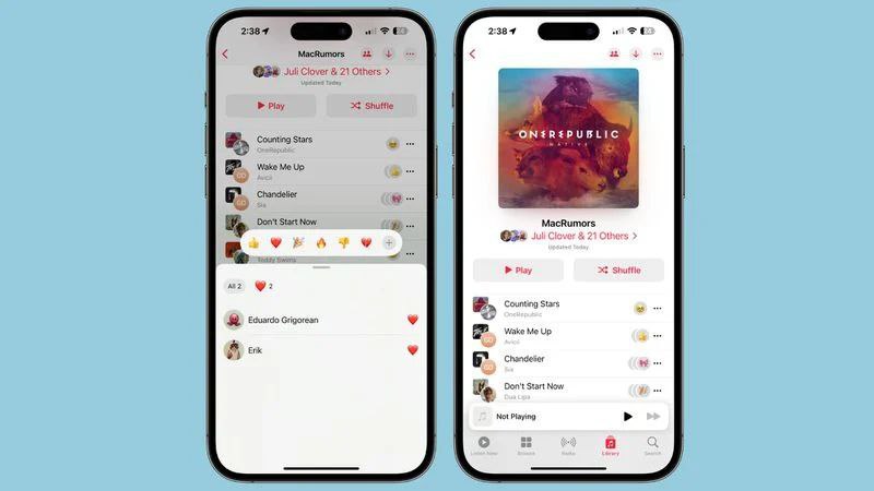 iOS 17.3 的协作 Apple Music 播放列表功能包含表情回应在 iOS 17.3 beta 更新中，苹果重新引入了协作 Apple Music 播放列表功能
