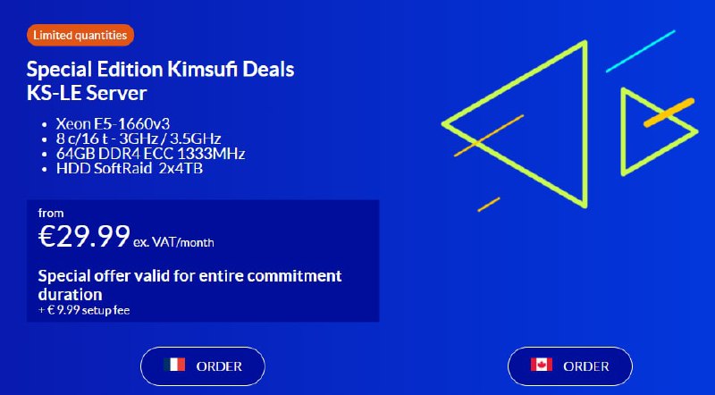 kimsufi 出新的KS-LE独服了29.99欧元/月，9.99欧的设置费，还有8欧的税